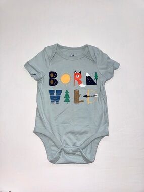 GAP Light Blue 'Born Wild' Graphic Baby Bodysuit